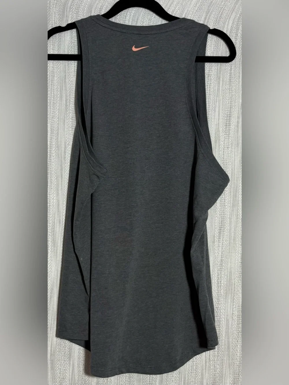 Nike Dark Gray Tank with Coral Swoosh & Black Text